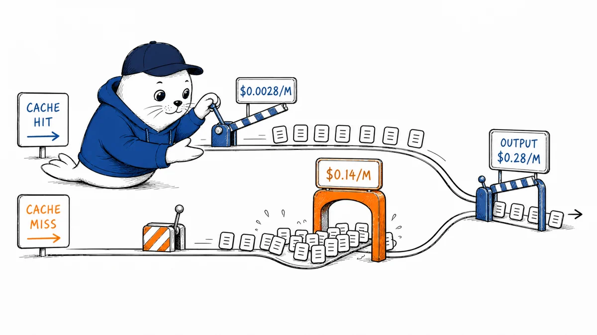 DeepSeek V4 Flash’s cheapest price is a cache hit. Budget the miss