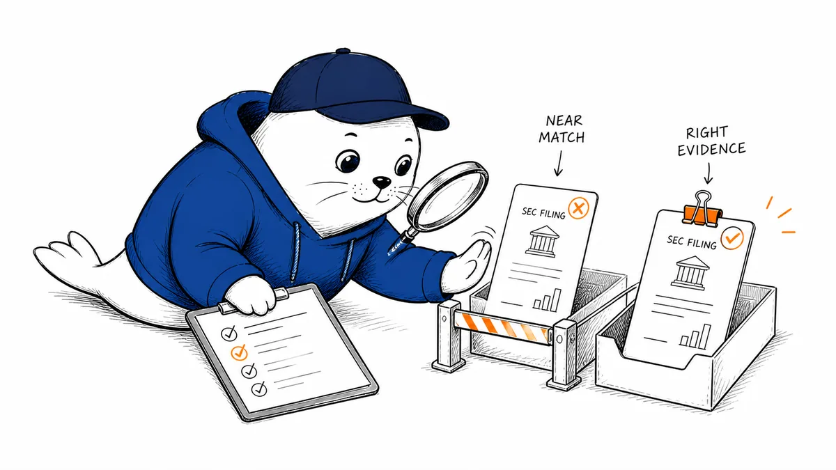 A correct SEC answer can cite the wrong company. FinRank measures the evidence error