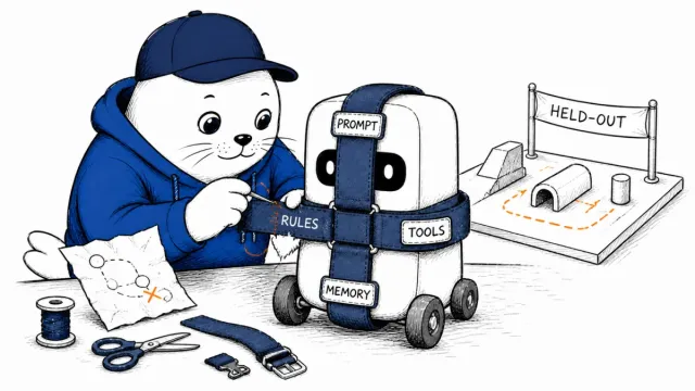 An AI agent rewrites its safety harness after failure. The held-out test matters
